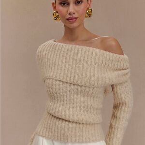 Meshki Cream Off-the-Shoulder Sweater